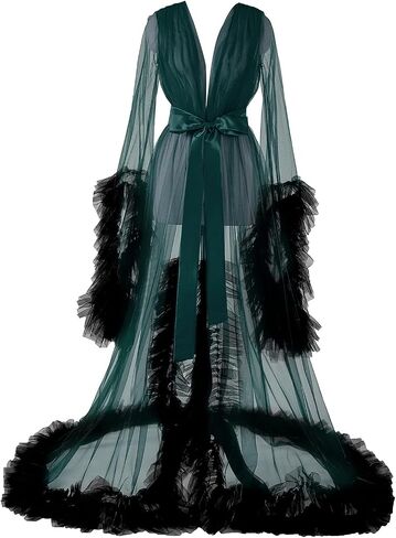 Women's Long Bridal Robes Tulle Lingerie Maternity Bathrobe Photoshoot Illusion Wedding Scarf Party Nightgown in Saudi Arabia