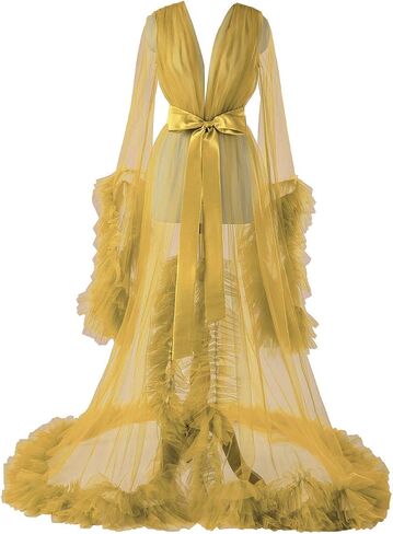Women's Long Bridal Robes Tulle Lingerie Maternity Bathrobe Photoshoot Illusion Wedding Scarf Party Nightgown in Saudi Arabia
