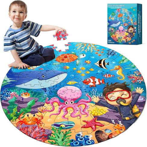 ELX 71 Piece Seaworld Jigsaw Puzzle for Kids 3+, Large Round Ocean Animal Floor Puzzle for Toddler Preschool Learning (Φ23 in) in Saudi Arabia