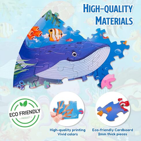 ELX 71 Piece Seaworld Jigsaw Puzzle for Kids 3+, Large Round Ocean Animal Floor Puzzle for Toddler Preschool Learning (Φ23 in) in Saudi Arabia