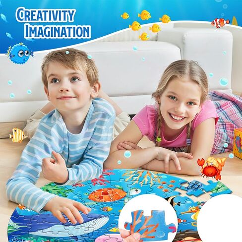 ELX 71 Piece Seaworld Jigsaw Puzzle for Kids 3+, Large Round Ocean Animal Floor Puzzle for Toddler Preschool Learning (Φ23 in) in Saudi Arabia