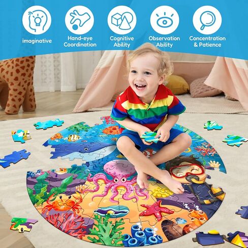 ELX 71 Piece Seaworld Jigsaw Puzzle for Kids 3+, Large Round Ocean Animal Floor Puzzle for Toddler Preschool Learning (Φ23 in) in Saudi Arabia