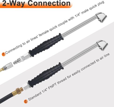 8.6" Extended Reach Dual Head Air Chuck, 1/4" FNPT 2-Way Connection Dually Air Chuck for Semi Trucks Tires with Rubber Handle in Saudi Arabia