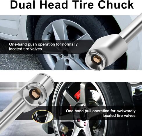 8.6" Extended Reach Dual Head Air Chuck, 1/4" FNPT 2-Way Connection Dually Air Chuck for Semi Trucks Tires with Rubber Handle in Saudi Arabia