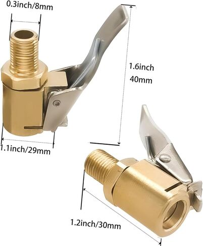 0.3" Brass Tire Nozzle with Clip Adapter, Non-Leaking Air Compressor Pump Clip-On Tire Nozzle, Tire Nozzle with Tire Valve Threads for Car Inflator Pump Connection Accessory Tool. 2Pack in Saudi Arabia