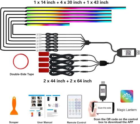Acrylic Interior Car Lights, 10 in 1 Dreamcolor Car Ambient Lighting Kit with Wireless APP/Remote/Button Control, USB Car Inside Lighting Accessories with Music Mode for Vehicle Decoration in Saudi Arabia