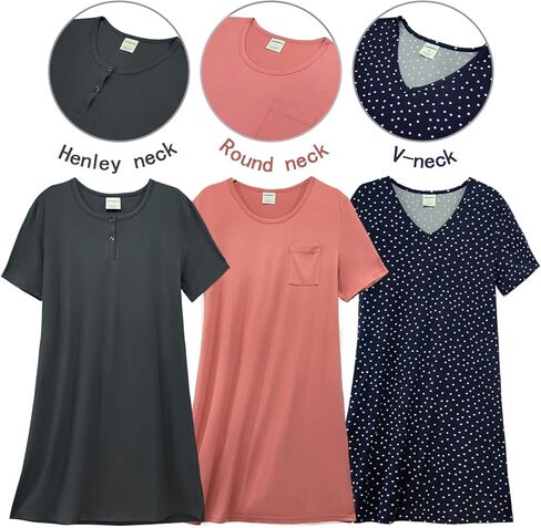 مجموعة من 3 قمصان نوم نسائية، قمصان نوم ناعمة للنساء، فستان بأكمام قصيرة، ملابس نوم (S-3X) in Kuwait