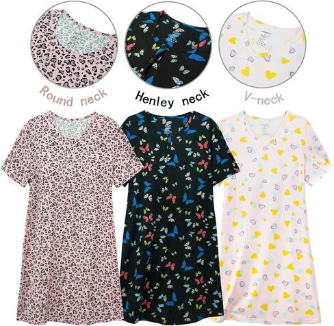 مجموعة من 3 قمصان نوم نسائية، قمصان نوم ناعمة للنساء، فستان بأكمام قصيرة، ملابس نوم (S-3X) in Kuwait