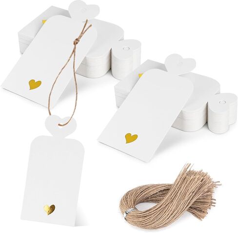 SallyFashion 100PCS Gift Tags with String, Blank Gift Tags with Foil Gold Heart Gift Wrapping Tags for Birthday Party Baby Shower Wedding Favor in Saudi Arabia