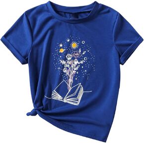 SweatyRocks Girl's Graphic T Shirts Round Neck Short Sleeve Casual Tee Top