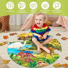 ELX 71 Piece Seaworld Jigsaw Puzzle for Kids 3+, Large Round Ocean Animal Floor Puzzle for Toddler Preschool Learning (Φ23 in)