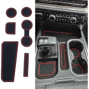 TOPINSTALL Console Liners Compatible with 2023-2025 Chevy Silverado/GMC Sierra 1500 & 2022 Refreshed 1500 Models, 6PCS Non-Slip Cup Holder Mats, Premium Custom Red-Full Console w/Bucket Seats ONLY