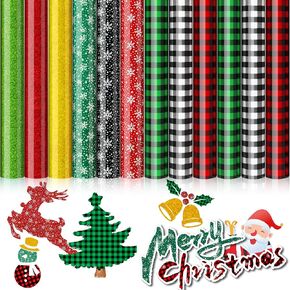 Christmas Heat Transfer Vinyl 12 Sheets Plaid HTV Iron on Vinyl Checkered Pattern Adhesive Craft Vinyl for Christmas Holiday DIY Fabric T-Shirt, Bag Hat Pillow Crafts, 12 x 10''