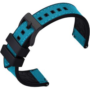 Premium Upgrades Soft Hybrid (Fkm/Fpm Rubber and Sailcloth) Watch Bands for Men,20mm 22mm Waterproof Quick Release Replacement Watch Straps,Silver/Black/Gold/Rose Gold Brushed Buckle