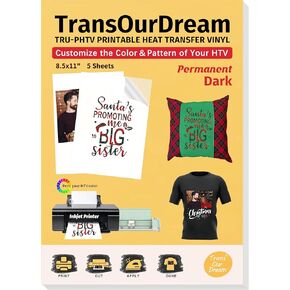TransourDream Tru-PHTV فينيل ناقل للحرارة قابل للطباعة للقمصان (5 ورقات، 8.5 × 11) مكواة كاملة الألوان على الفينيل للطابعة النافثة للحبر سهلة القطع وتصميم الأعشاب الضارة بنفسك in Kuwait