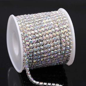 FQTANJU 11 Yard 2.5 mm Silver AB Crystal Rhinestone Close Chain Trim Sewing DIY Crafts