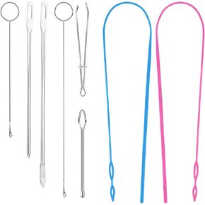 Thinp 8 Pcs Drawstring Threader Set,Includes Loop Turner Hooks Flexible Drawstring Threader Metal Tweezers Bodkin DIY Rope Threader Clip for Jackets Hoodies Sweatpants Coats Sweaters