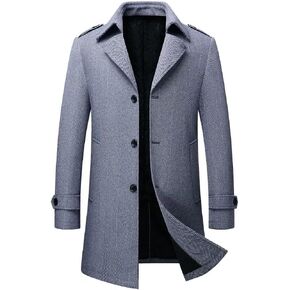 INVACHI Men's Wool Blend Peacoat Fall Mid-Length Overcoat Classic Outwear Trench Coats with Notched Collar