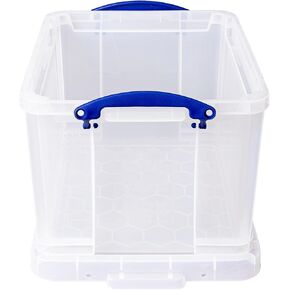 Really Useful Box 32 Liter Plastic Stackable Storage Container w/Snap Lid & Built-In Clip Lock Handles for Home or Office Organization, 3 Pack, Clear