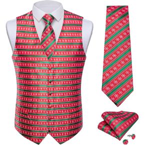 DiBanGu Mens Christmas Suit Vest for Men Holiday Theme Waistcoat Formal Vest and Tie Set with Handkerchief Cufflinks