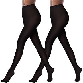 eboozone Black Tights for Women, 2 Pairs Opaque Tights 80D Microfiber Control Top Pantyhose Women’s Black Tights