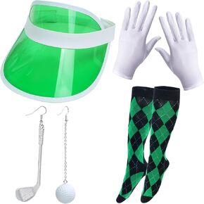 Kyson Golf Costume Accessories Set For Women 4 Pcs Golf Hat Gloves Argyle Socks Skinny Scarf for Halloween Golf Themed Party