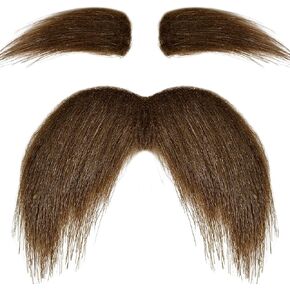 Fake Mustache Self Adhesive and Eyebrows Set, Stick On Mustache Costume, Fake Beard Material Novelty Mustaches for Halloween Costume Festival Party (Brown)