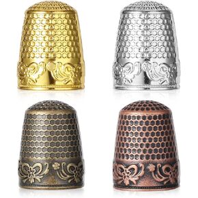 4Pcs Sewing Thimbles for Hand Sewing, 4 Colors Sewing Thimble Finger Protector Dazzling and Metal Quilting Craft Accessories for Knitting Needlework DIY Tools