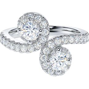 THELANDA Genuine Moissanite or Simulated Diamond Two Stones Split Filigree Vine Shank Halo Promise Engagement Ring For Women