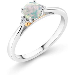 Gem Stone King 925 Sterling Silver and 10K Yellow Gold White Simulated Opal and White Lab Grown Diamond Engagement Ring For Women | 0.54 Cttw | Gemstone Birthstone | Available in size 5, 6, 7, 8, 9