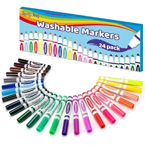 24 Color Washable Markers, Colored Washable Markers for Kids, Broad Tip Durable Markers for Coloring Book, Back to School Classroom Art Supplies for Students Teachers Children