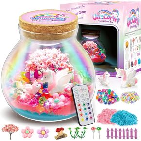 Unicorn Terrarium Crafts Kit for Girls - Make Your OWN Unicorn Night Light with 16 Modes LED Remote Control Birthday Gifts Creativity DIY Toys for Ages 3 4 5 6 7 8 9 10 3-5 4-6 5-7 6-8 Year Old Kids