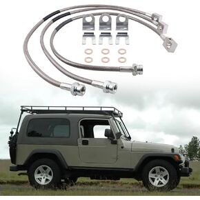89715 Front/Rear Stainless Steel Brake Cable Braided Brake Lines (3 PCS) Compatible with 1987-2006 Jeep TJ/YJ; 1984-2001 Cherokee XJ