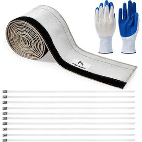 Heat Shroud Sleeve, Aluminized Sleeving, Silver Hose Wire Protection Sleeving 2.2" I.D. X 3FT with Hook and Loop Closure, 10PCS Stainless Steel Cable Ties (Silver, W: 7.88inch L: 3.3FT)