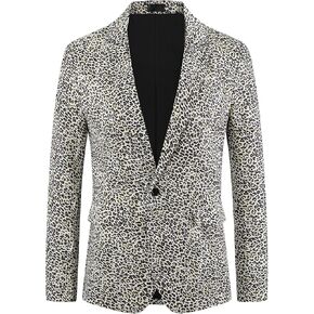 Lars Amadeus Animal Printed Blazers for Men's Peak Lapel One Button Slim Fit Party Tuxedo Sports Coats