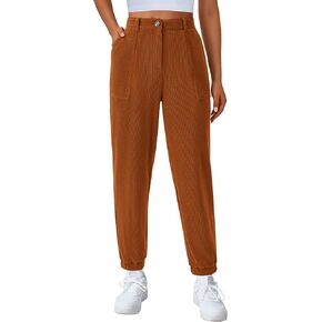 PRETTYGARDEN Women's Dressy Casual Pants Elastic High Waisted Work Office Corduroy Trouser Slacks with Pockets