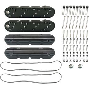 2 Sets Finned Vintage Hidden Coil Black Valve Cover fits All LS Engines Using LS1, LS2, LS3, LS6 And LS7 Or Similar Coils With Spacing 72mm Bolt Spacing 241-182