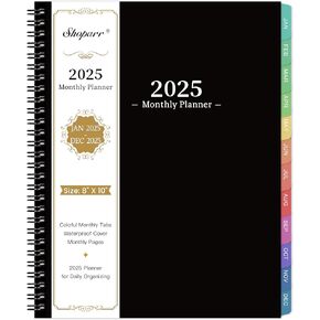 2025 Monthly Planner/Calendar - JAN-DEC 2025 Monthly Planner, Planner with Colorful Tabs, 2025 Planner for Daily Organizing - Waterproof Cover (8" x10", Monthly Pages & Notes, Black)