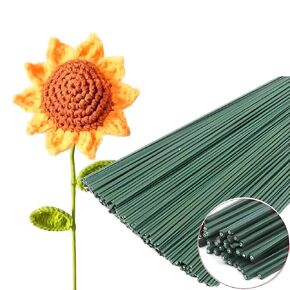 100-Pack Floral Stems Wire for Paper Flower 2 Gauge Flower Stems for Crochet Projects 16 Inch Artificial Green Crafts Wire Wreath Making Supplies for Flower DIY Art (100pcs)