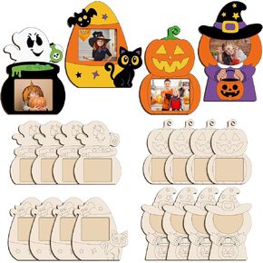 Yousoontic 16 Pcs Halloween Picture Frame Craft Kit for Kids DIY Wooden Halloween Crafts Color Your Own Halloween Frame Craft Halloween Decorations for Halloween Party Decor Home Classroom Activities