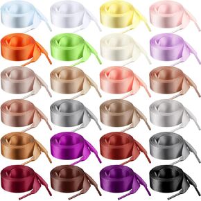 24 Pairs 47" Flat Satin Ribbon Shoelaces Colorful Silk Shoe Strings Wide Shoe Lace for Women Sneaker Shoes Decoration
