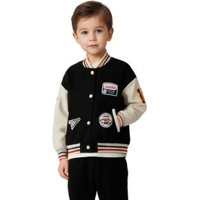 Kids Boys Girls Varsity Bomber Jacket, Toddler Letterman Lightweight Coat, Leather Sleeve Vintage Outerwear 2-7T