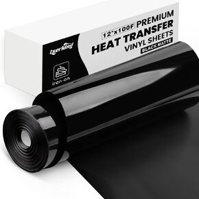 Lzerking Vinyl Heat Transfer 12" x 100FT-Black Matte Htv Iron On Vinyl Roll for Cricut/Silhouette Cameo, DIY Shirts, Bags, Shoes,Pillow and Other Frabic - Washed and Easy to Cut & Weed