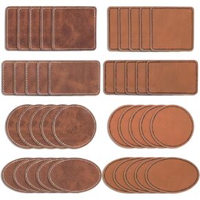 40 PCS Leather Patches for Hats, Blank Leather Hat Patches with Adhesive, Laserable Rustic Leatherette Patches for Hats, Jackets, Backpacks (4 Sizes, 2 Colors)