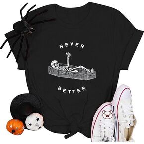 Skull Shirts for Women Gothic Skeleton Tshirts Halloween Funny Floral Skull Graphic Tee
