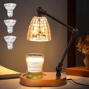 Candle Warmer Lamp with Timer,Adjustable Electric Candle Warmer Light for Bedroom, Dimmable Wax Melts Warmer for Candle Jars, Home Decor Beside Lamp Gifts with 3 Bulbs (Amber)