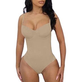 Hilinker Women's V Neck Spaghetti Strap Bodysuit Sexy Sleeveless Camisole Bustier Top