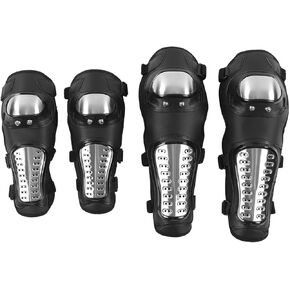 Motorcycle Armor, Knee and Elbow Pads Adult, Abrasion Resistant Anti Impact Breathable Motorcycle Protective Gear Kit Motorcycle Knee Pads for MTB Motocross, ATV, Mountain Bike, Silver Black