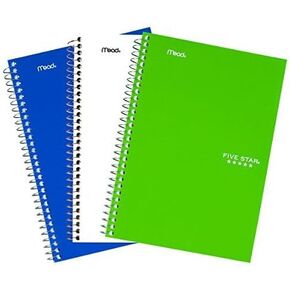 Five Star Small Spiral Notebooks, 3 Pack, 2 Subject, College Ruled Paper, 9-1/2" x 6", 100 Sheets, Black, Purple, Blue (73521)