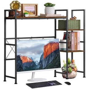 Desktop Bookshelf, 37.4" W Desk Organizer Shelf, Desk Hutch Organizer for Computer Desk, Desk Shelf Wood with Adjustable Shelf, 4 Tier Computer Desktop Bookcase for Home Office Dorm